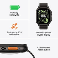 Apple Watch Ultra 3 [GPS + Cellular 49mm] Running & Multisport Smartwatch w/Rugged Titanium Case w/Black Ocean Band. Satellite Communications, Advanced Health & Fitness Tracking