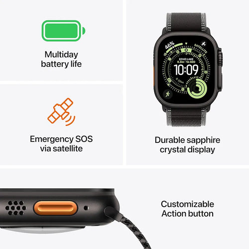 Apple Watch Ultra 3 [GPS + Cellular 49mm] Running & Multisport Smartwatch w/Rugged Titanium Case w/Black Ocean Band. Satellite Communications, Advanced Health & Fitness Tracking