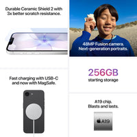 Straight Talk Apple iPhone 17e, 256GB, 5G, Black - Prepaid Smartphone [Locked to Straight Talk]