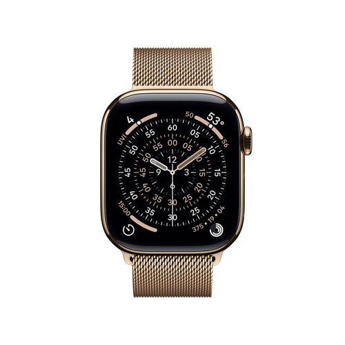 Apple Watch Series 11 [GPS + Cellular 42mm] Smartwatch with Gold Titanium Case with Gold Milanese Loop